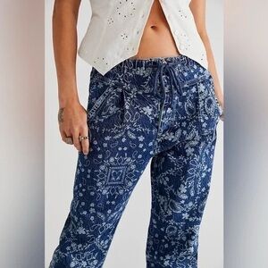 Free People Mixed Up Printed Utility Jeans